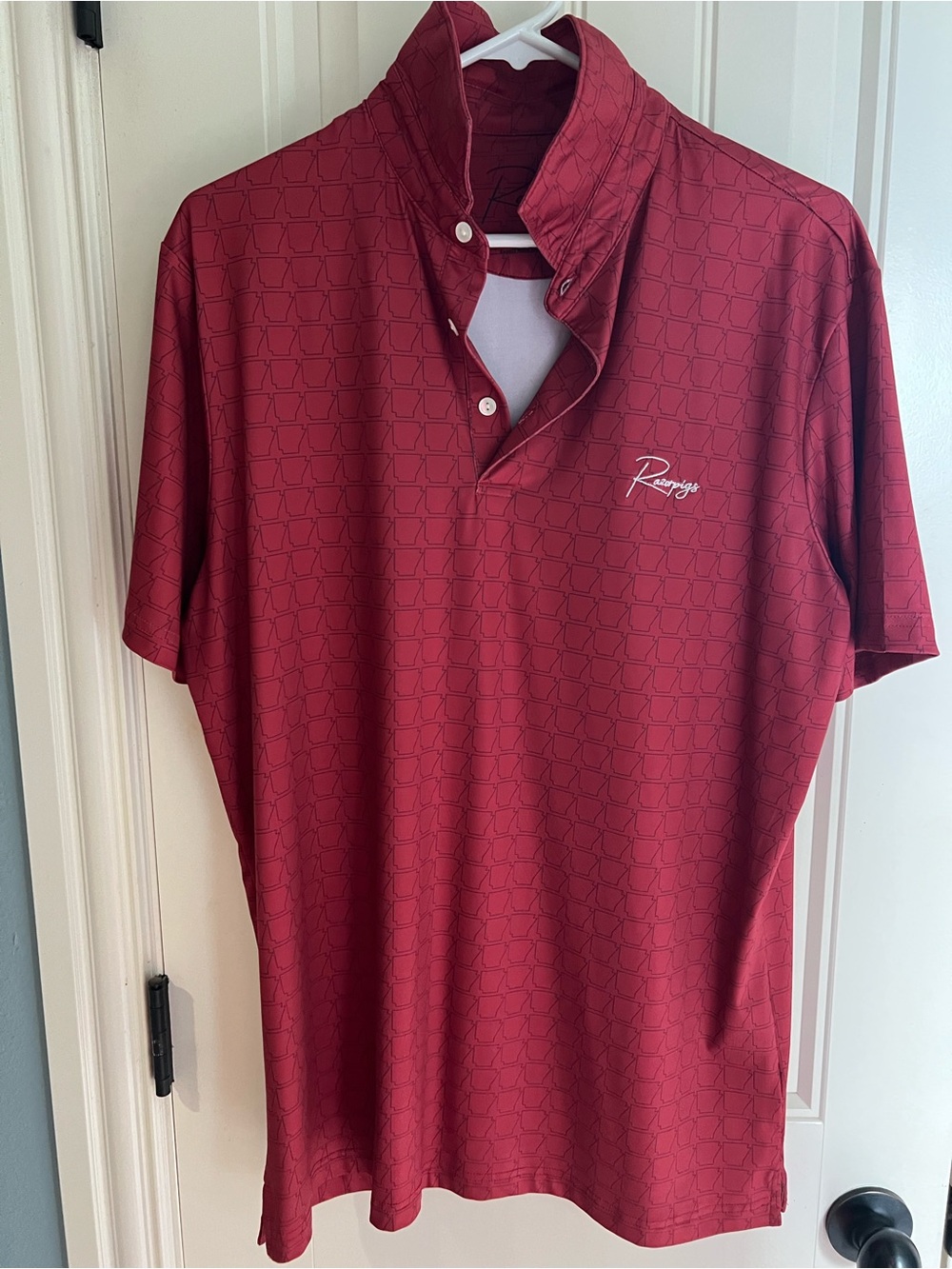 Razorpigs Short-Sleeve Performance Polo, Arkansas state outline print